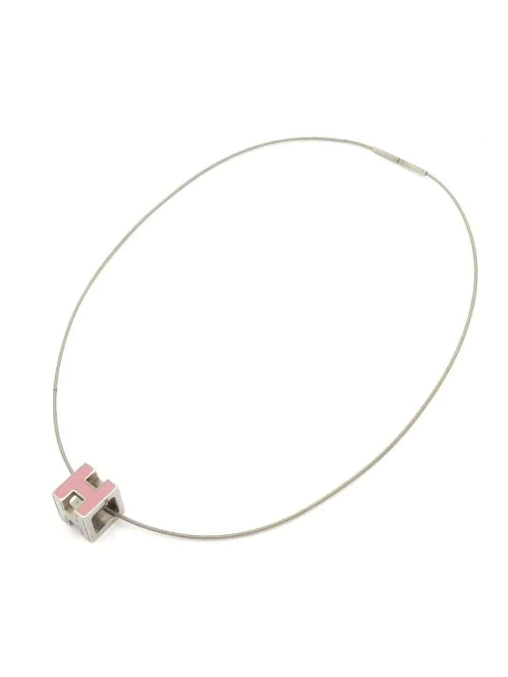 Hermes Necklace Cage D'h Silver Pink